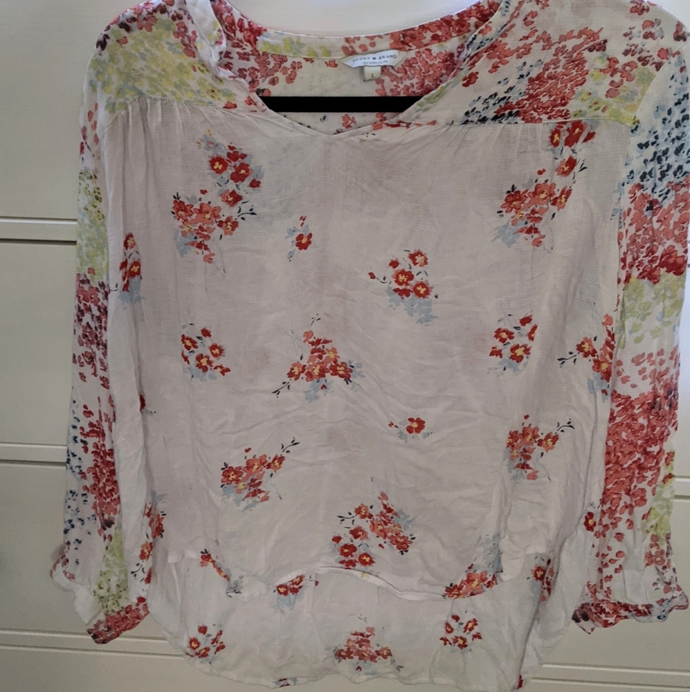 Lucky Brand Floral Peasant Top  size large